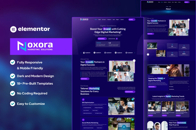 Noxora — Digital Marketing Agency WordPress Elementor Template Kit