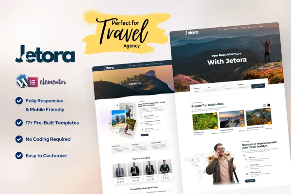 Jetora – Best Travel & Tour Agency Elementor Template Kit