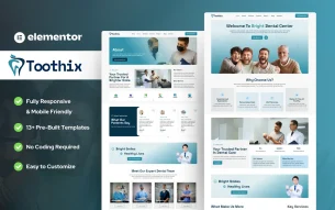Create a professional dental website with Toothix – Dentist & Dental Care Elementor Template Kit – fast, mobile-ready, and code-free.
