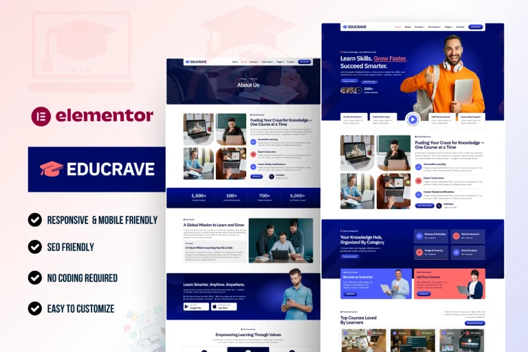 Educrave - Online Courses & Education Elementor Woocommerce Template Kits