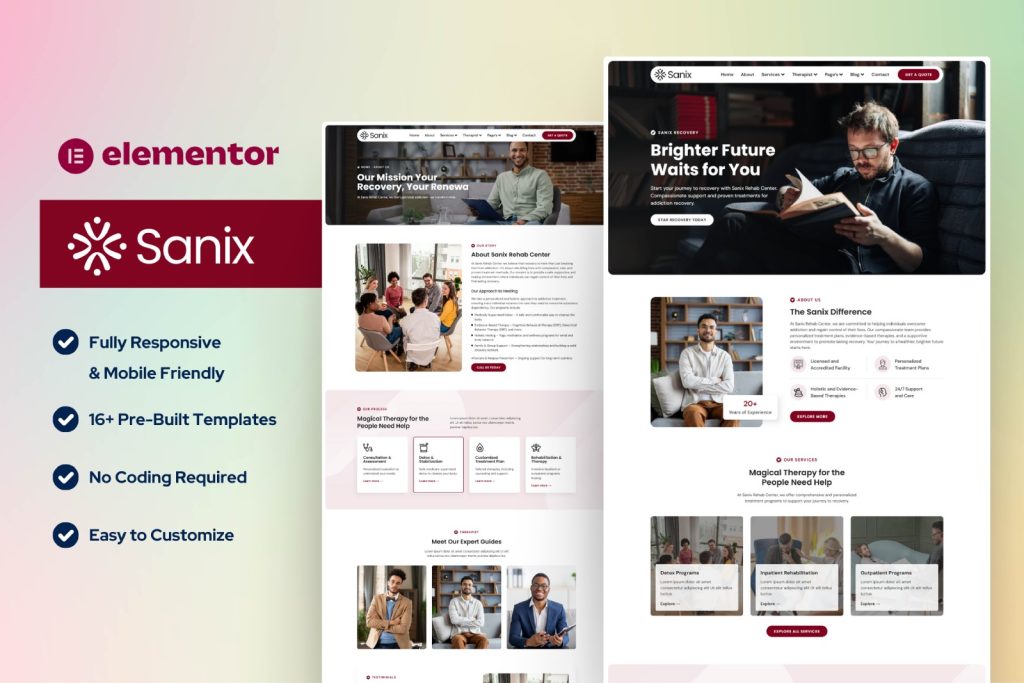Sanix - Addiction Recovery & Rehabilitation Center Elementor Template Kit
