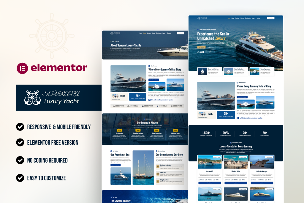 Sevrana – Luxury Yacht Club & Boat Rental WordPress Elementor Template Kit