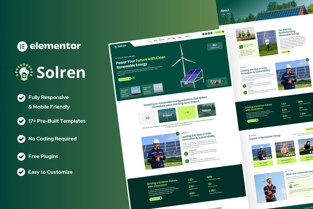 Solren - Solar & Green Renewable Energy Elementor Template Kit