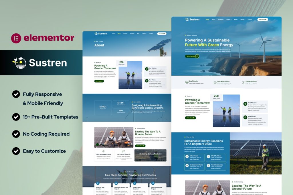 Sustren - Solar & Green Renewable Energy Elementor Template Kit