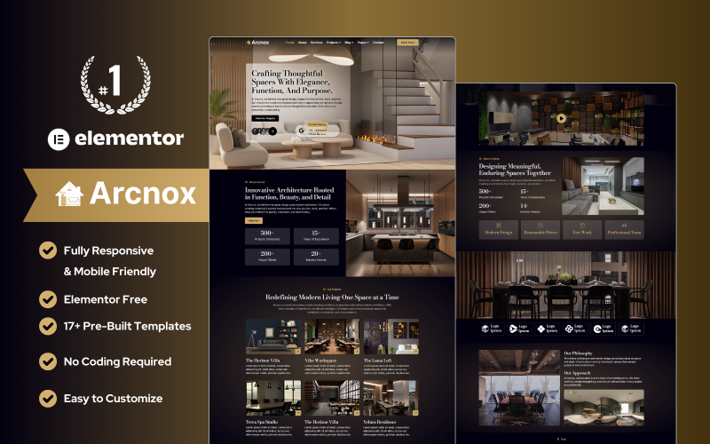 Arcnox - Interior Design & Architecture WordPress Elementor Template Kit