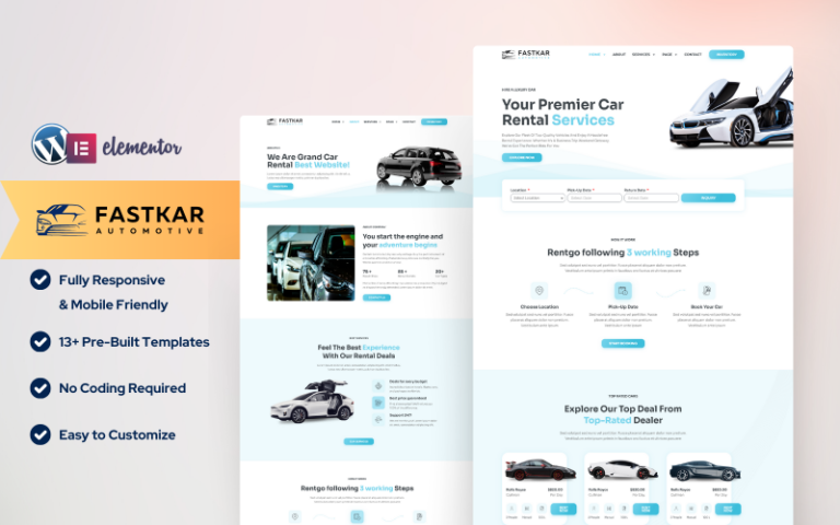 FastKar — Car Rental WordPress Elementor Template Kit