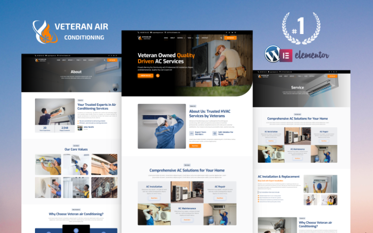 Veteran Air Conditioning AC repair WordPress Template kit