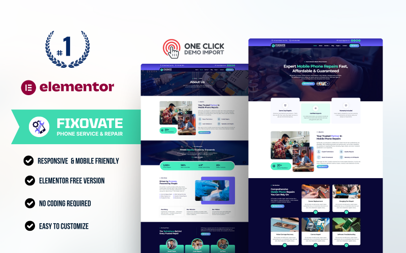 Fixovate – Mobile Repair Services WordPress Elementor Template Kit