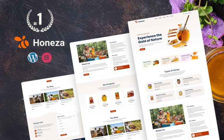 Honeza — Organic Honey Store WordPress Elementor Template Kit.