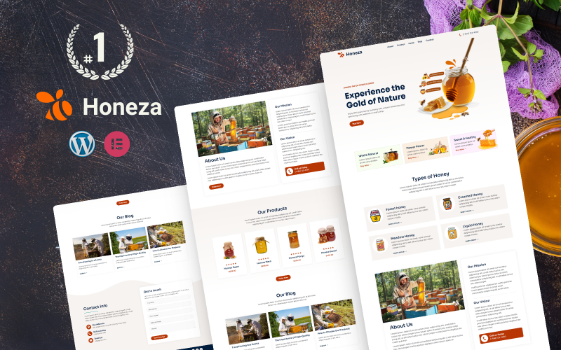 Honeza — Organic Honey Store WordPress Elementor Template Kit.
