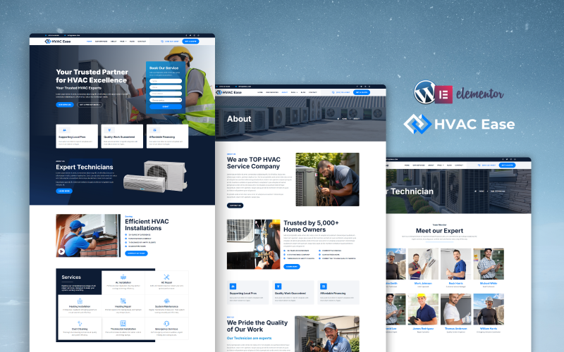 HVAC Ease AC Repair WordPress Elementor Template Kit