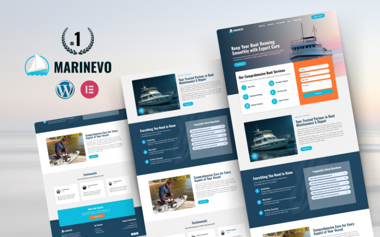 Marinevo – Boat and Yacht Repair WordPress Elementor Landing Page