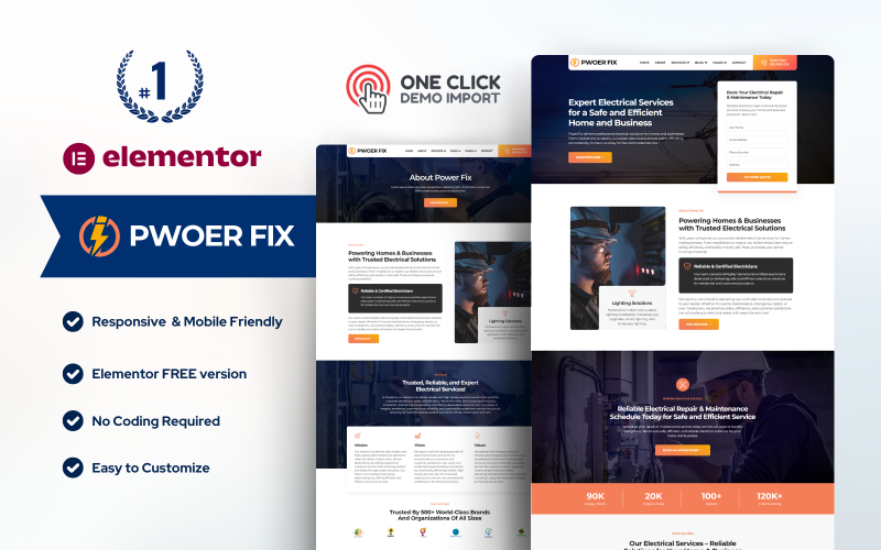 PowerFix — Electrician & Electrical Services WordPress Elementor Template