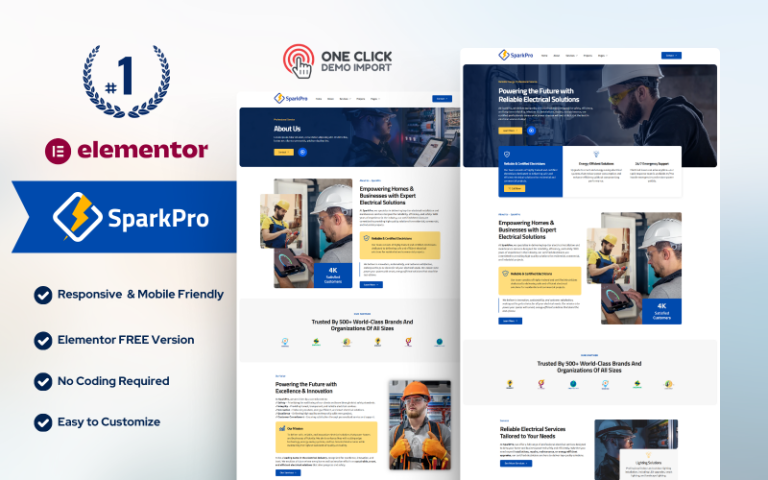 Spark Pro – Electrician & Electrical Services WordPress Elementor Template Kit