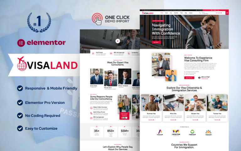 Visa Land – Visa & Immigration Agency WordPress Elementor Kit