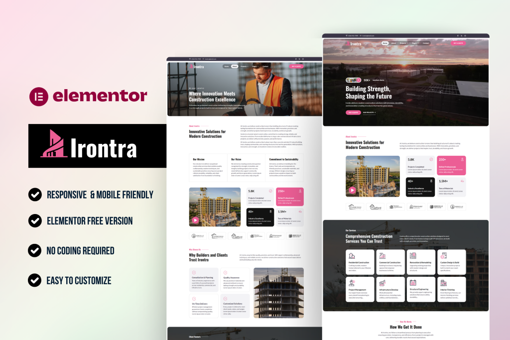 Irontra - Construction WordPress Elementor Template Kit