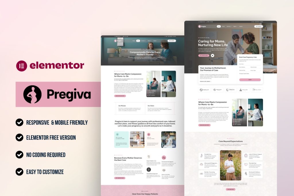 Pregiva – Pregnancy Care & Obstetrician Elementor Template Kit