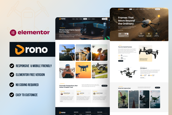 Drono – Drone Aerial Video & Photography Elementor Template Kit