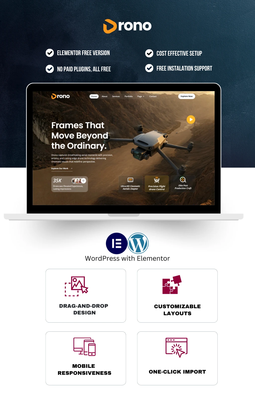 Best Drone Aerial Video & Photography Elementor Template