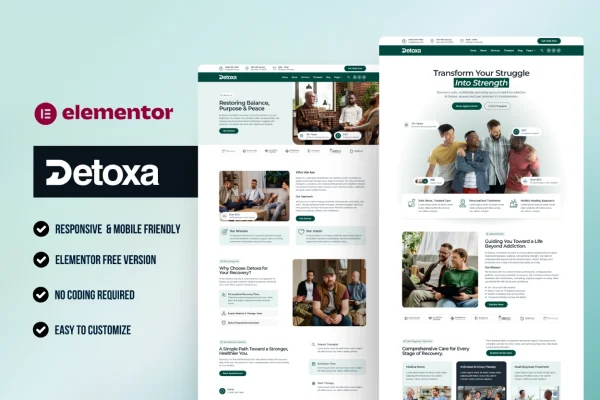 Detoxa - Addiction Recovery & Rehabilitation Center Elementor Template Kit